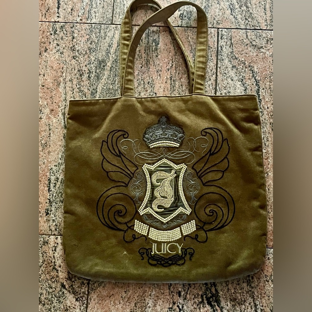 Juicy Couture Tote Bag Olive Canvas Shopper Handbag